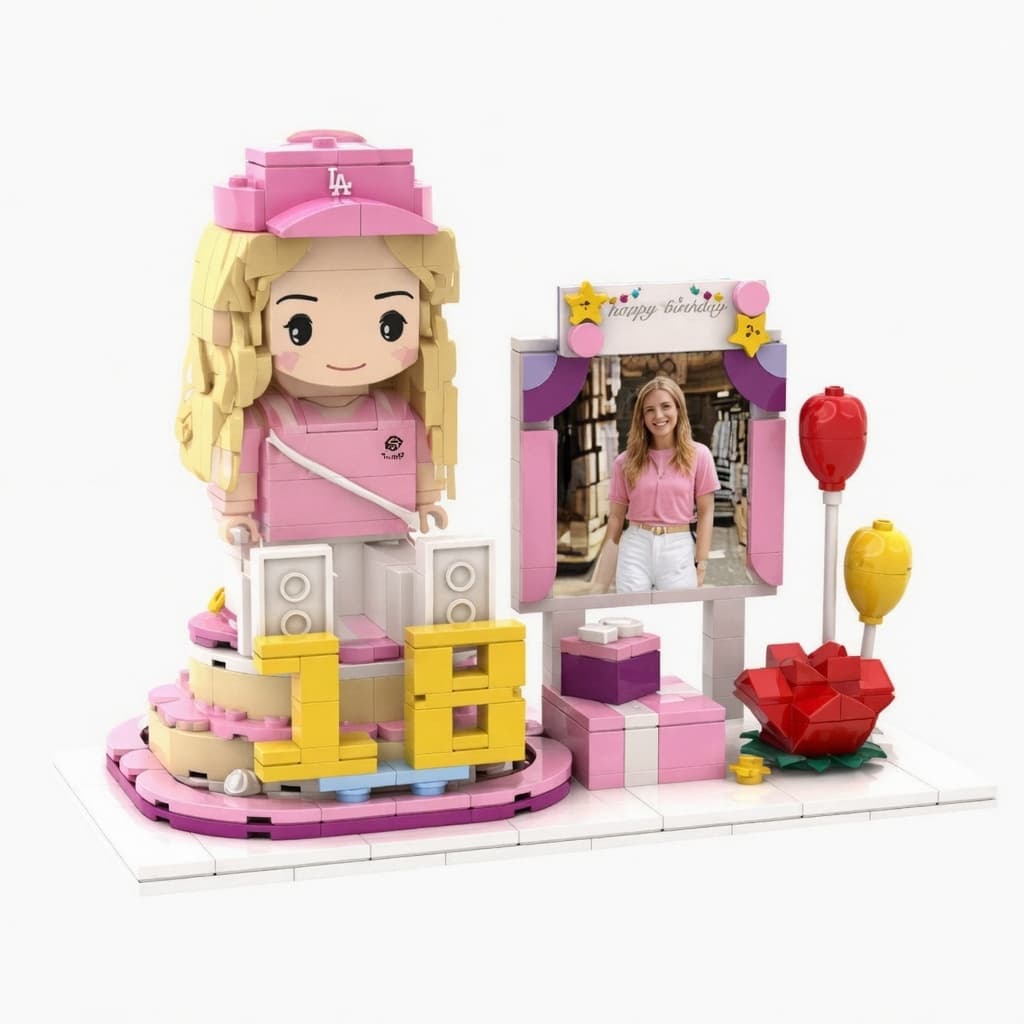 Custom Birthday Brick Figure Set - Personalized Photo Building Block Doll with Picture Frame Gift