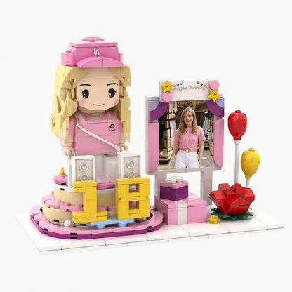 Custom Birthday Brick Figure Set - Personalized Photo Building Block Doll with Picture Frame Gift