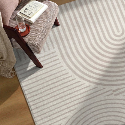 Pink Blush Abstract Washable Area Rug, Soft Pink Distressed Stripe Non Slip Rug for Living Room