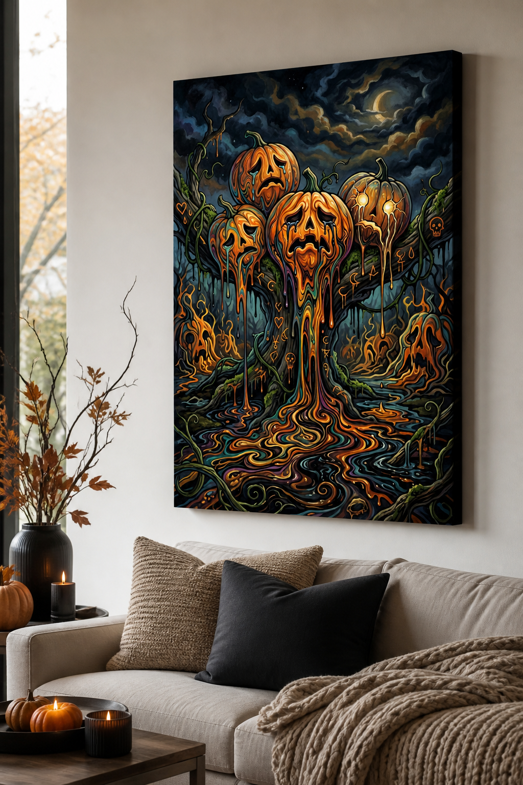 Weeping Pumpkin Grove Halloween canvas wall art - Canvas Only lifestyle view