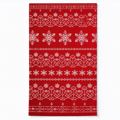 Red Christmas Tree Washable Area Rug, Red White Snowflake Non Slip Holiday Rug for Living Room